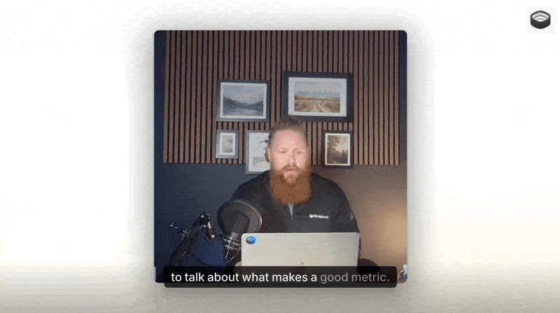 Parker Fleming, VP of Football Strategy at Dropback, speaking on camera in a studio setup with microphone and laptop; on-screen caption reads: to talk about what makes a good metric.
